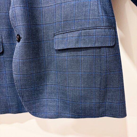 RALPH LAUREN Grey blue plaid silk wool blazer | Men's tailored | 46R * - Picture 6 of 9